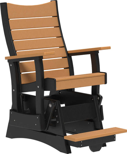 LuxCraft 2' Contour Balcony Glider in Cedar and Black — Amish-crafted recycled poly, commercial-grade poly