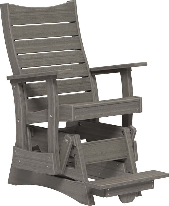 LuxCraft 2' Contour Balcony Glider in Coastal Gray — counter-height glide bench with footrest for elevated decks