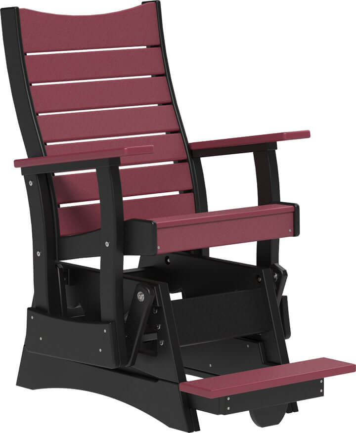 LuxCraft 2' Contour Balcony Glider in Cherrywood and Black — 24-inch seat counter-height, fade-resistant poly