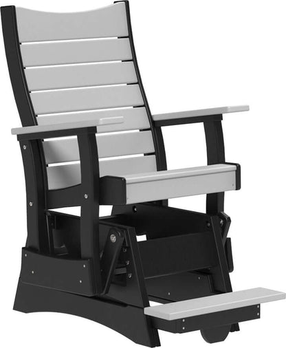 LuxCraft 2' Contour Balcony Glider in Dove Gray and Black — counter-height glide bench with footrest for elevated decks