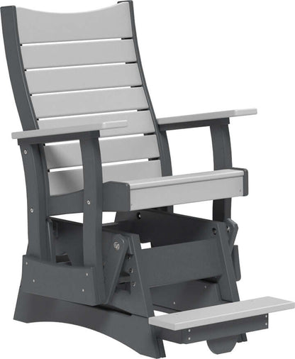 LuxCraft 2' Contour Balcony Glider in Dove Gray and Slate — Amish-crafted recycled poly, 20-year poly durability