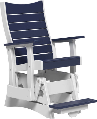 LuxCraft 2' Contour Balcony Glider in Patriot Blue — counter-height glide bench with footrest for elevated decks