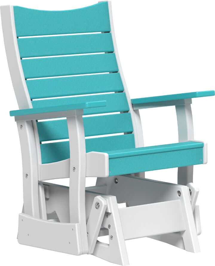 LuxCraft 2' Contour Poly Glider in Aruba Blue and White — Amish-crafted recycled poly, weather-resistant design