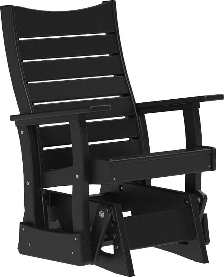 LuxCraft 2' Contour Poly Glider in Black — shaped curved-back glider, recycled HDPE construction