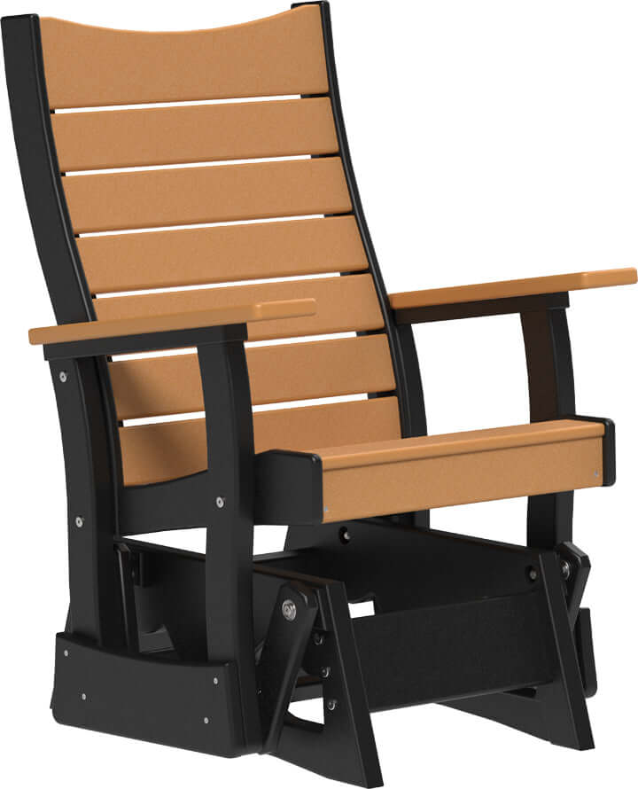 LuxCraft 2' Contour Poly Glider in Cedar and Black — shaped curved-back glider, long-life recycled poly