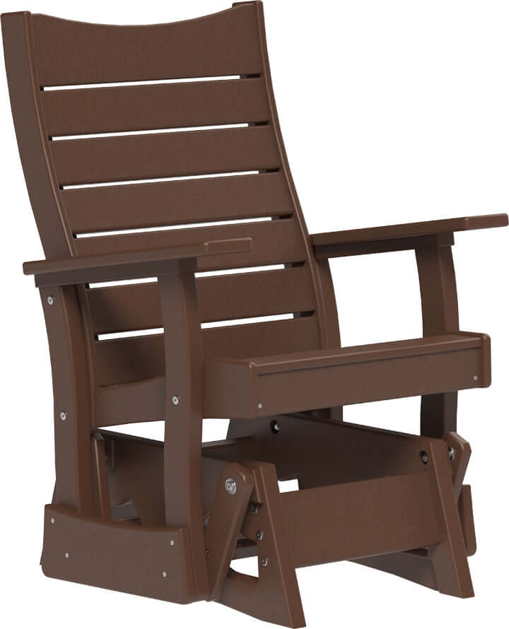 LuxCraft 2' Contour Poly Glider in Chestnut Brown — ergonomic contoured backrest for outdoor use