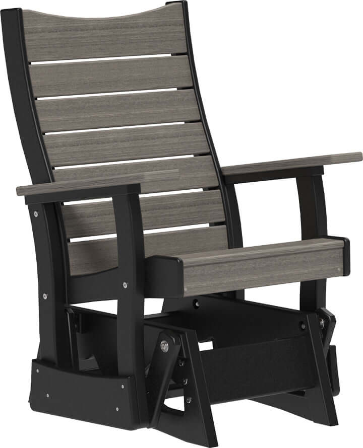 LuxCraft 2' Contour Poly Glider in Coastal Gray and Black — shaped curved-back glider, fade-resistant poly