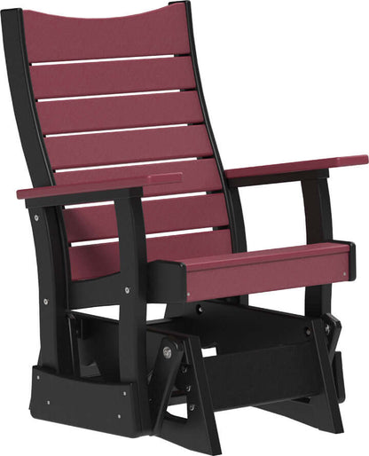 LuxCraft 2' Contour Poly Glider in Cherrywood and Black — ergonomic contoured backrest for outdoor use