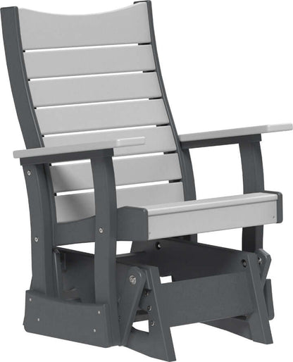 LuxCraft 2' Contour Poly Glider in Dove Gray and Slate — shaped curved-back glider, recycled HDPE construction
