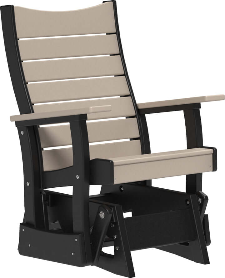 LuxCraft 2' Contour Poly Glider in Weatherwood and Black — ergonomic contoured backrest for outdoor use
