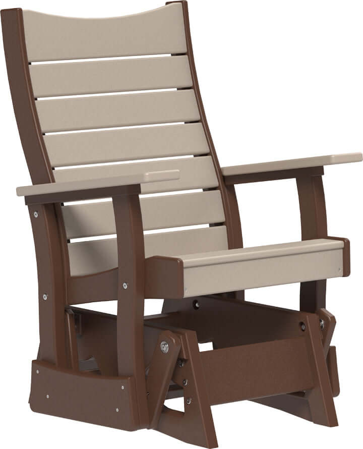 LuxCraft 2' Contour Poly Glider in Weatherwood and Chestnut Brown — Amish-crafted recycled poly, weather-resistant design