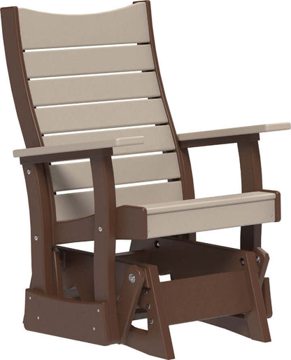 LuxCraft 2' Contour Poly Glider in Weatherwood and Chestnut Brown — Amish-crafted recycled poly, weather-resistant design