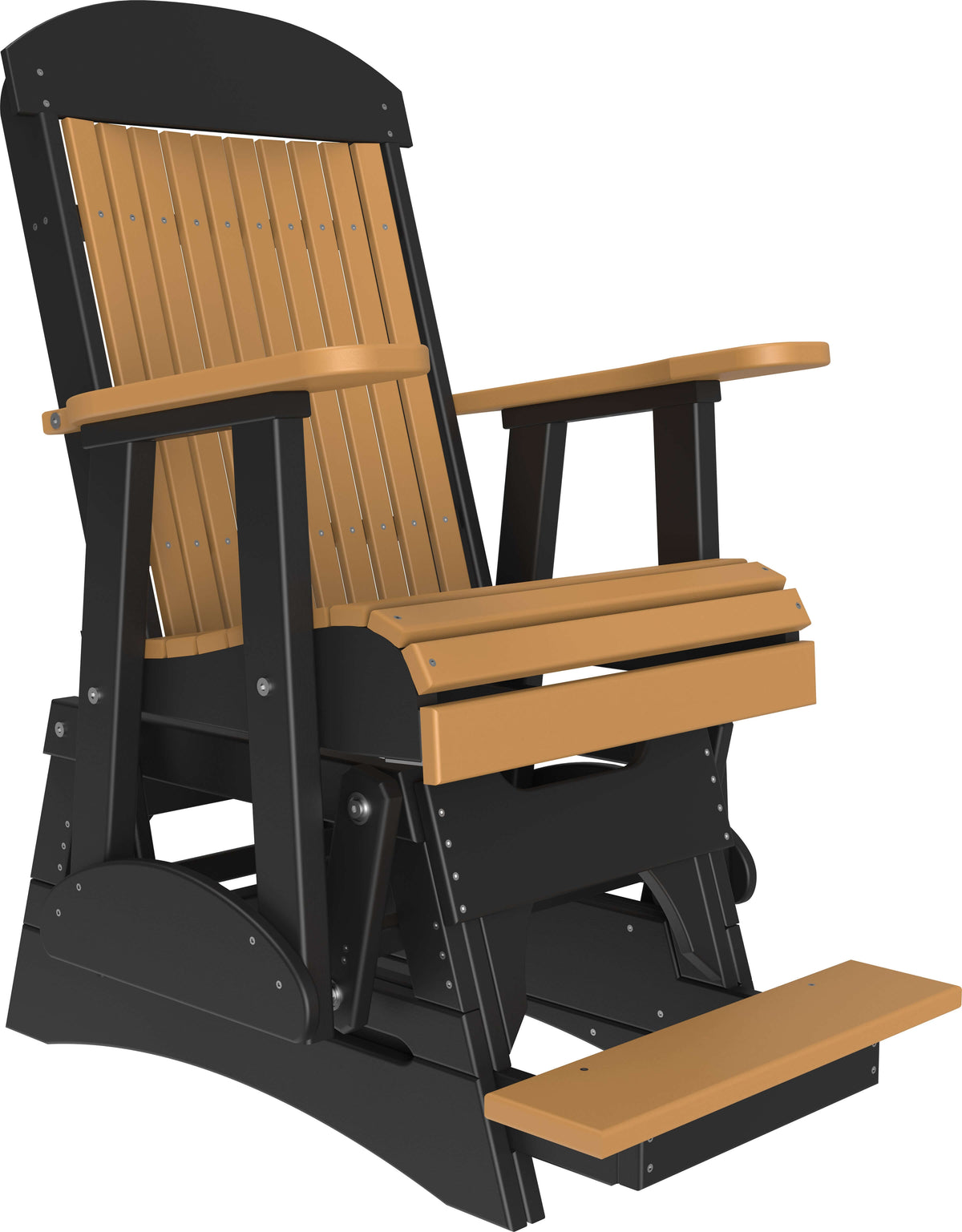 LuxCraft 2' Classic Balcony Glider Chair in Cedar and Black — Amish-crafted recycled poly, weather-resistant design