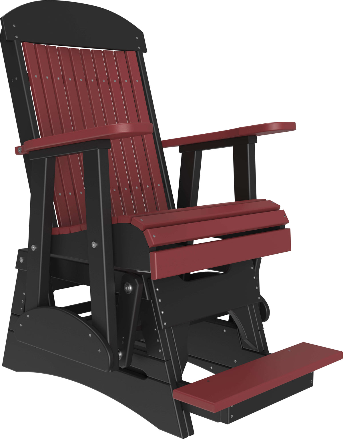 LuxCraft 2' Classic Balcony Glider Chair in Cherrywood and Black — 24-inch seat counter-height, fade-resistant poly