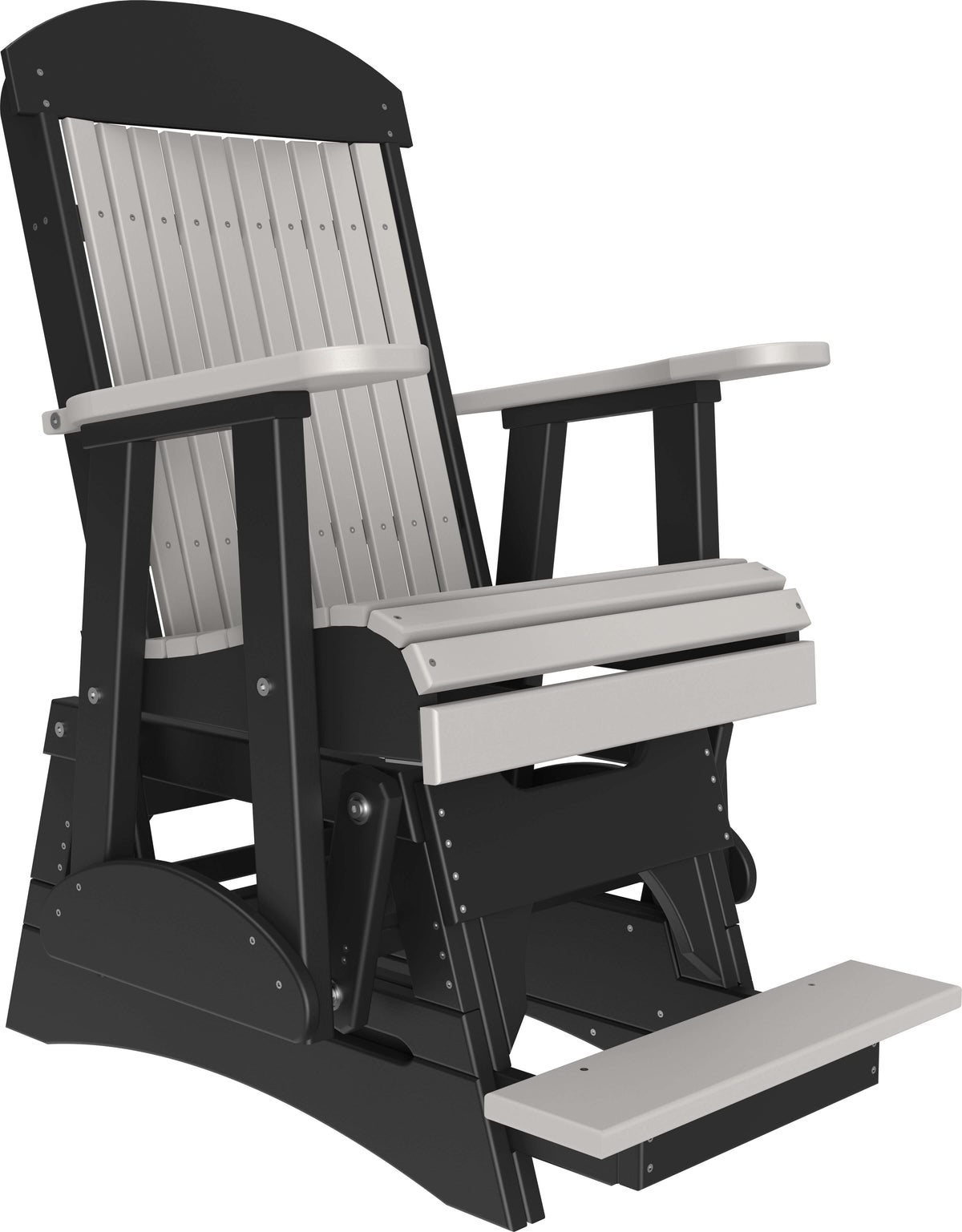 LuxCraft 2' Classic Balcony Glider Chair in Dove Gray and Black — Amish-crafted recycled poly, 20-year poly durability