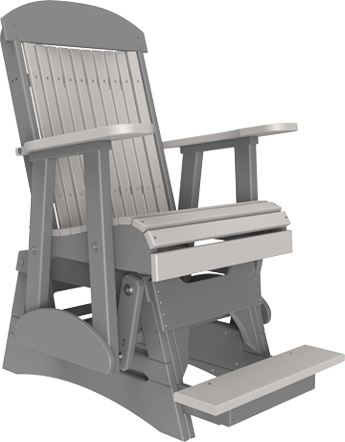 LuxCraft 2' Classic Balcony Glider Chair in Dove Gray and Slate — counter-height glide bench with footrest for elevated decks