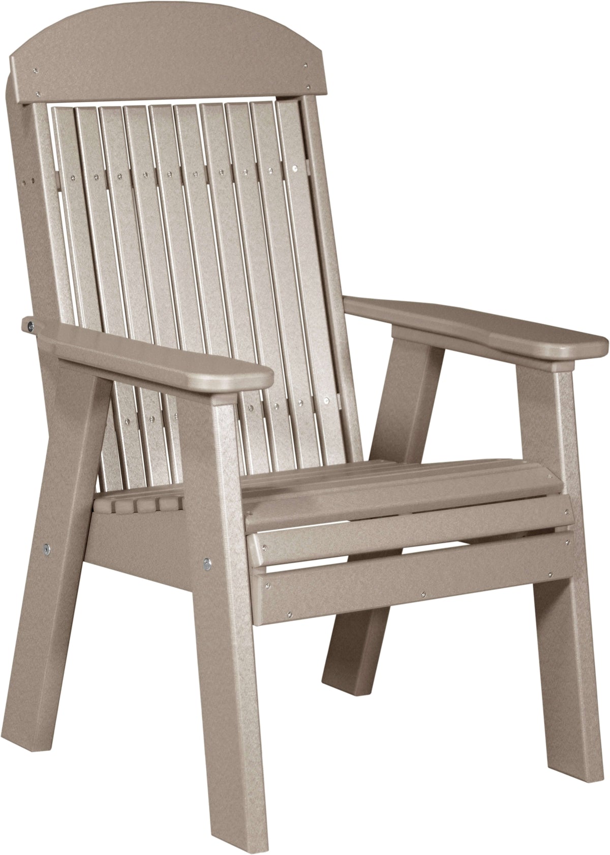 LuxCraft Classic Bench Conversation Set in Weatherwood — recycled poly slat-top bench for porch and entryway seating