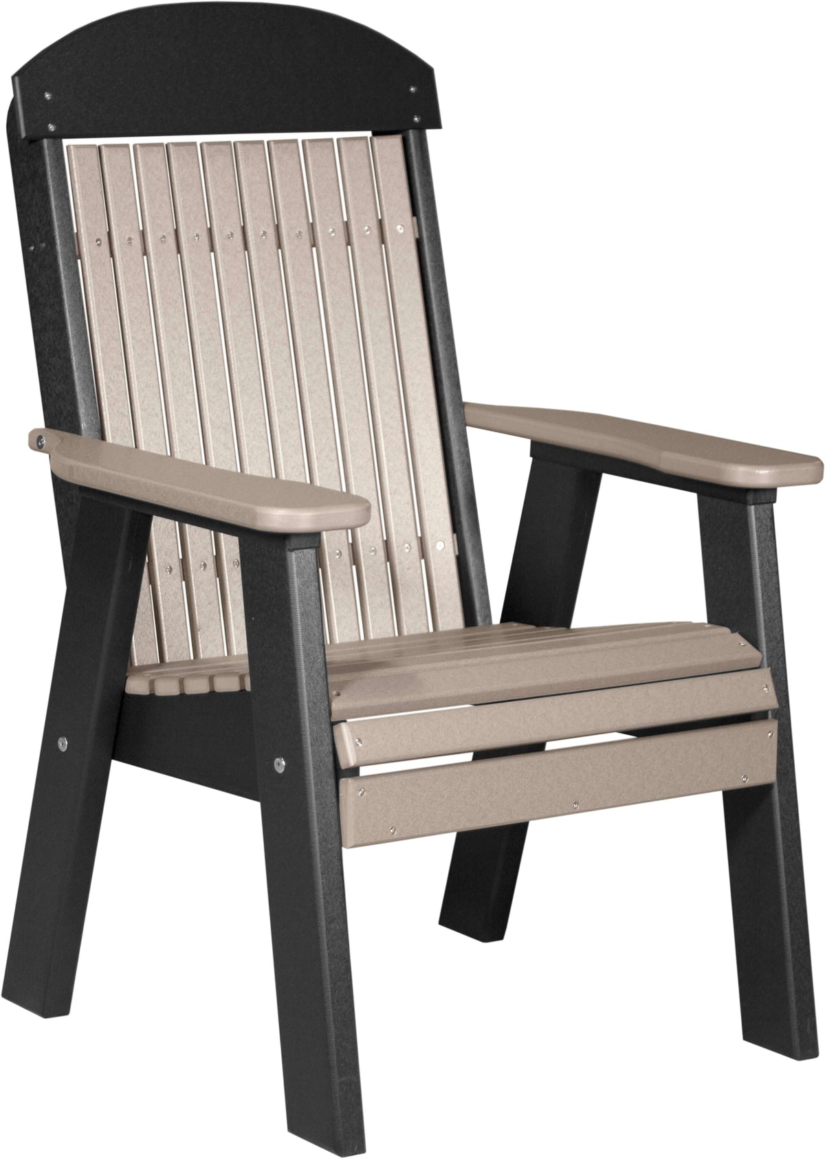 LuxCraft Classic Bench Conversation Set in Weatherwood and Black — Amish-crafted recycled poly, 20-year poly durability