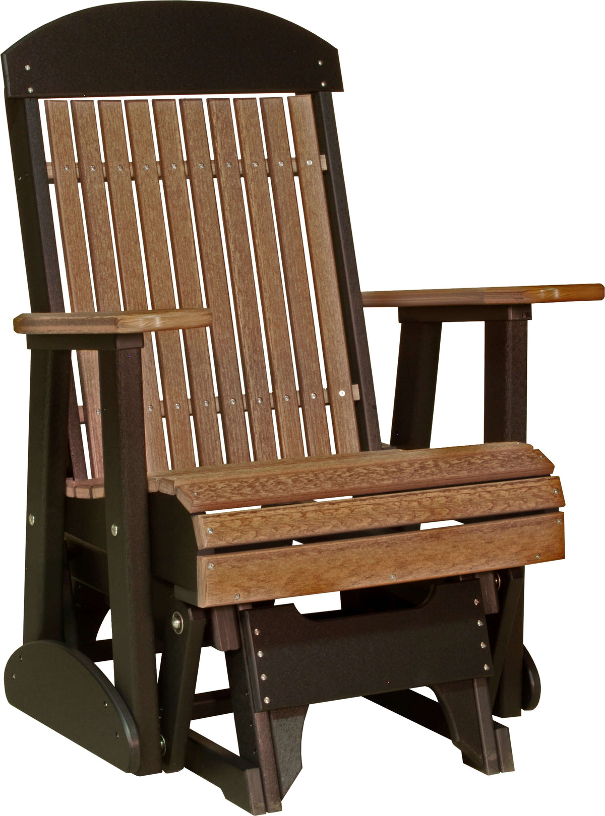 LuxCraft 2' Classic Glider Set in Antique Mahogany and Black — vertical-slat back glide motion for outdoor use