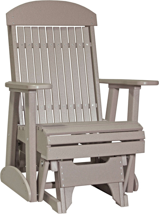 LuxCraft 2' Classic Glider Set in Weatherwood — vertical-slat back glide motion for outdoor use