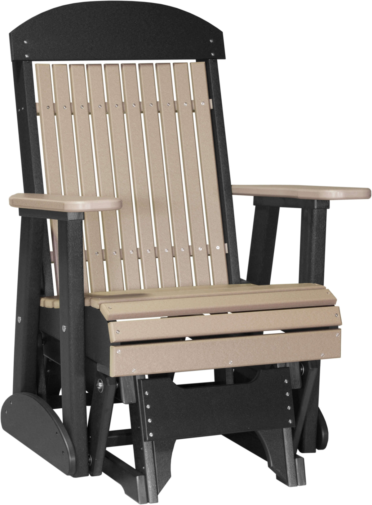 LuxCraft 2' Classic Glider Set in Weatherwood and Black — Amish-crafted recycled poly, weather-resistant design
