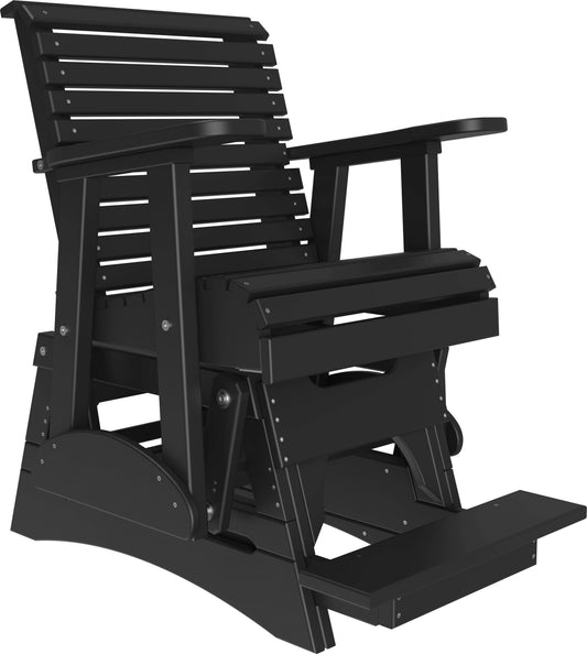 LuxCraft 2' Plain Balcony Glider Set in Black — 24-inch seat counter-height, recycled HDPE construction