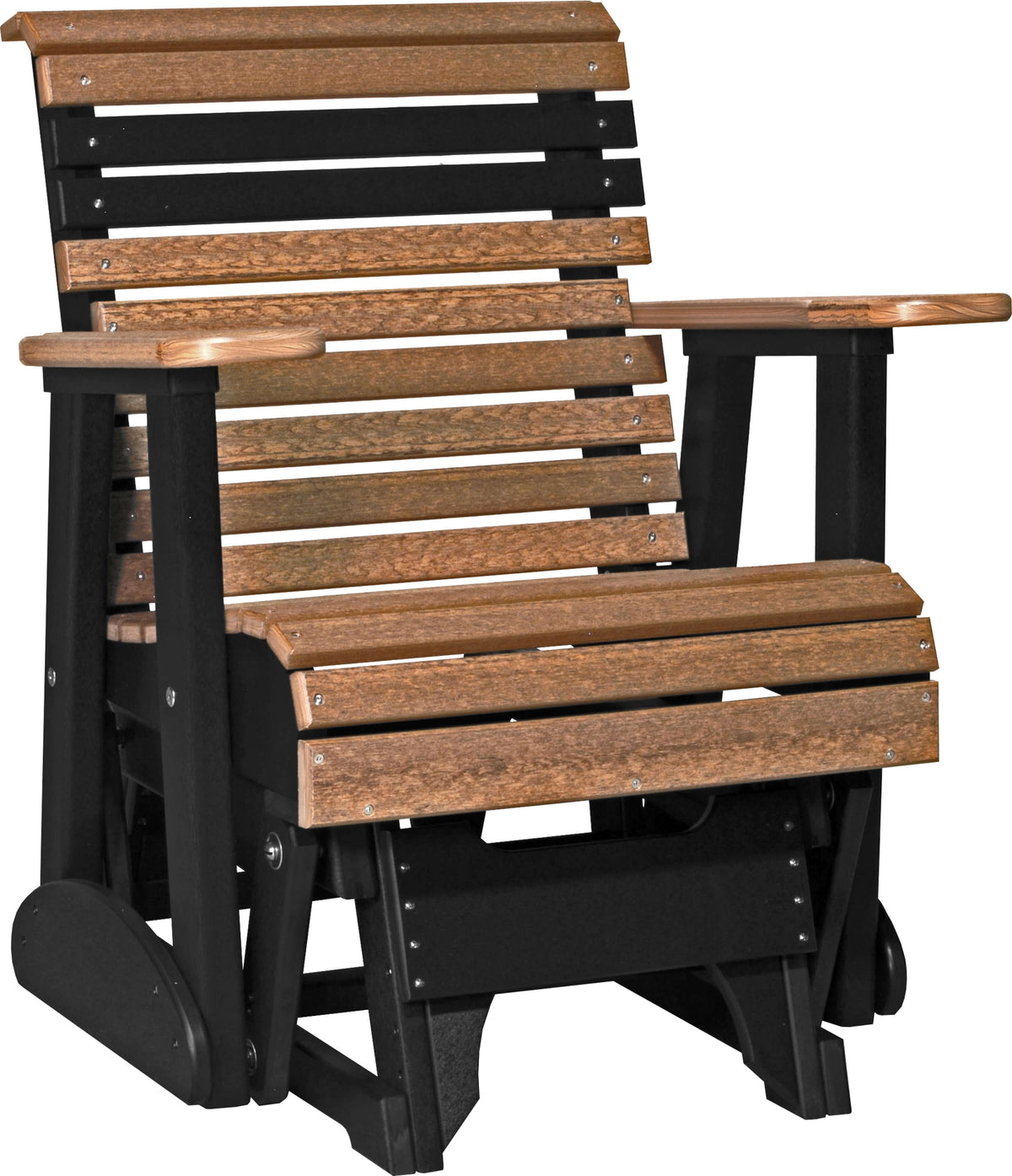 LuxCraft 2' Plain Glider Set in Antique Mahogany and Black — minimalist slat glide bench for outdoor use