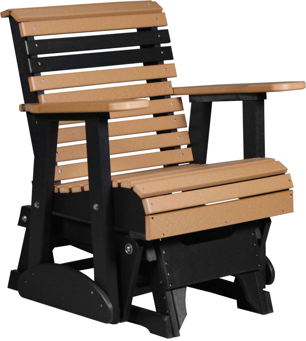 LuxCraft 2' Plain Glider Set in Cedar and Black — Amish-crafted recycled poly, weather-resistant design