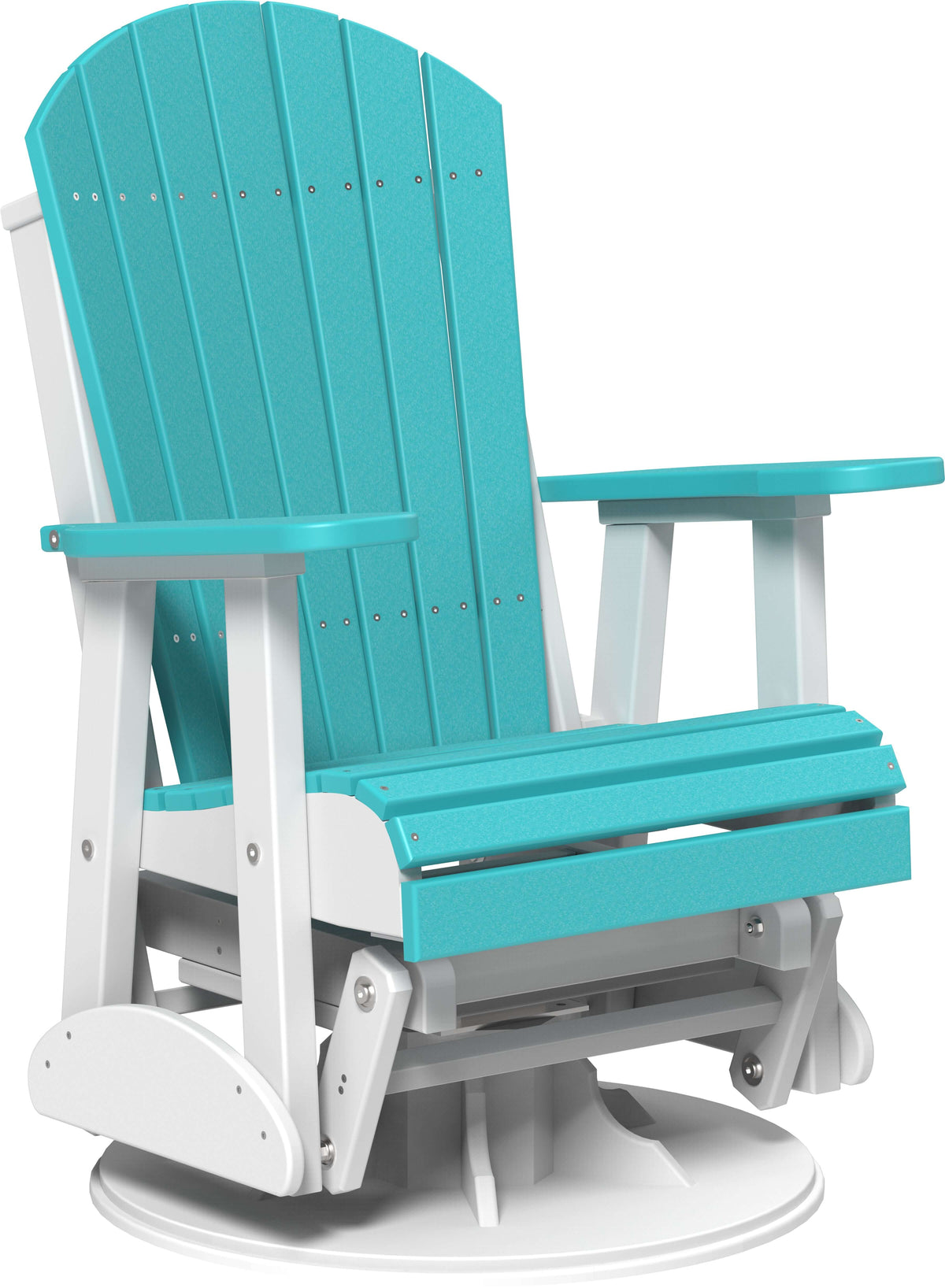 LuxCraft 2' Adirondack Swivel Glider Chair 3-Piece Set in Aruba Blue and White — rotating glider chair, fade-resistant poly