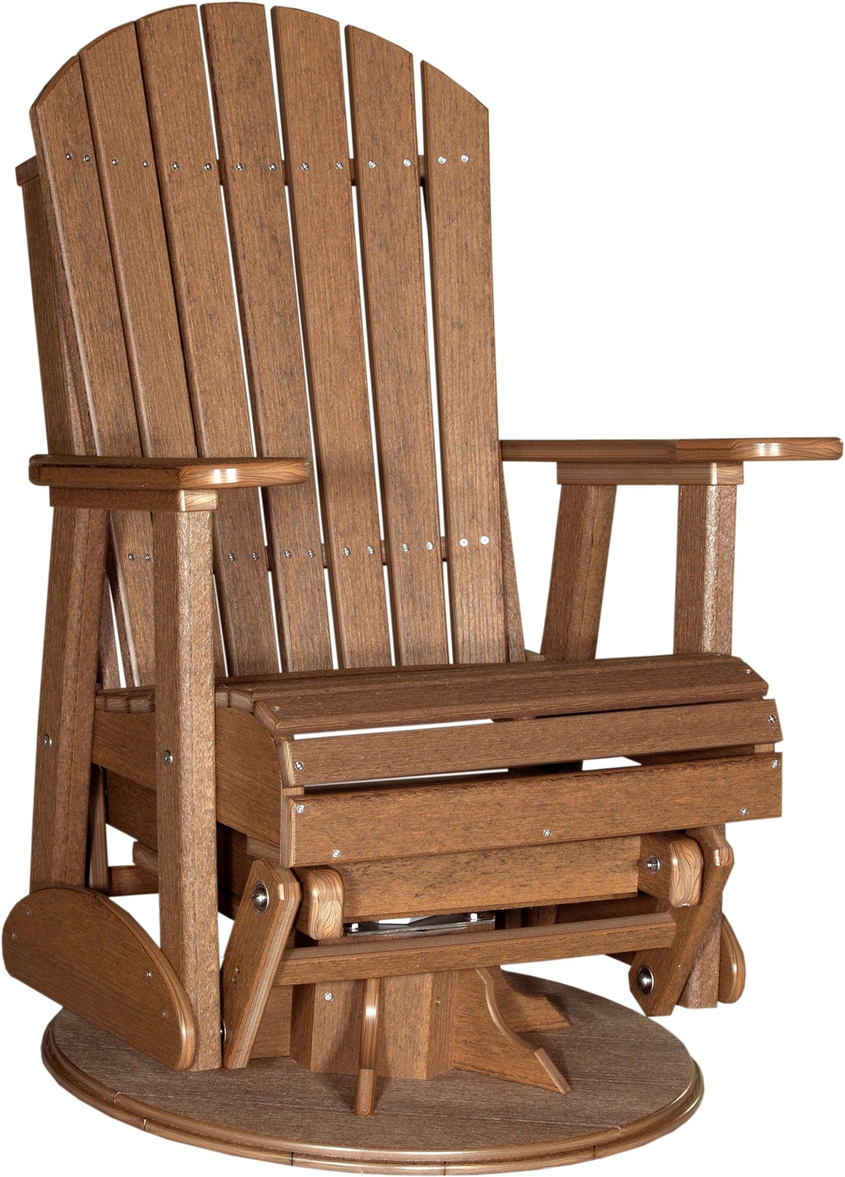 LuxCraft 2' Adirondack Swivel Glider Chair 3-Piece Set in Antique Mahogany — 360-degree swivel and glide motion for pool deck conversation