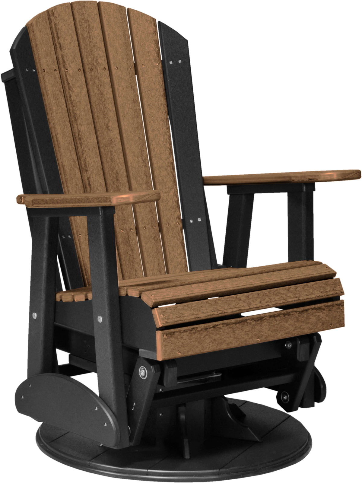 LuxCraft 2' Adirondack Swivel Glider Chair 3-Piece Set in Antique Mahogany and Black — Amish-crafted recycled poly, 20-year poly durability
