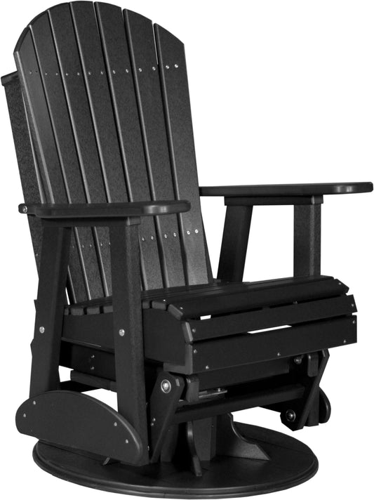 LuxCraft 2' Adirondack Swivel Glider Chair 3-Piece Set in Black — 360-degree swivel and glide motion for pool deck conversation