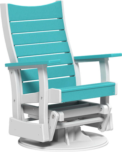 LuxCraft 2' Contour Swivel Glider in Aruba Blue and White — Amish-crafted recycled poly, weather-resistant design