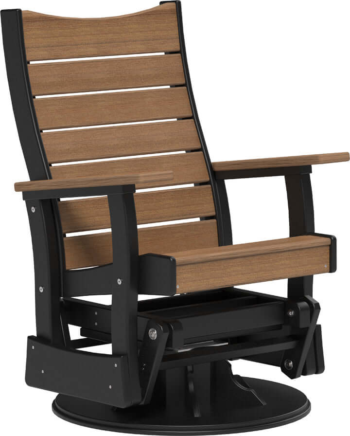 LuxCraft 2' Contour Swivel Glider in Antique Mahogany and Black — 360-degree swivel and glide motion for pool deck conversation