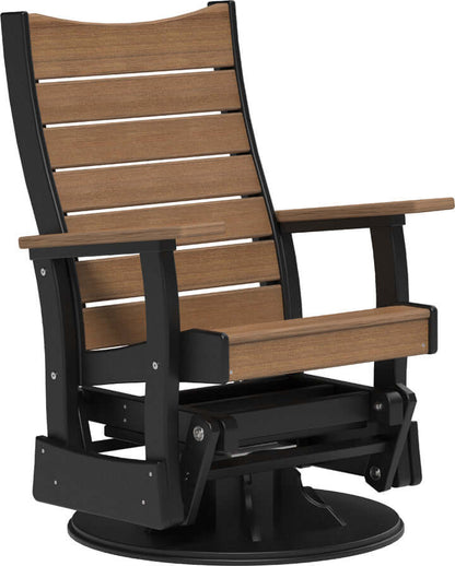LuxCraft 2' Contour Swivel Glider in Antique Mahogany and Black — 360-degree swivel and glide motion for pool deck conversation