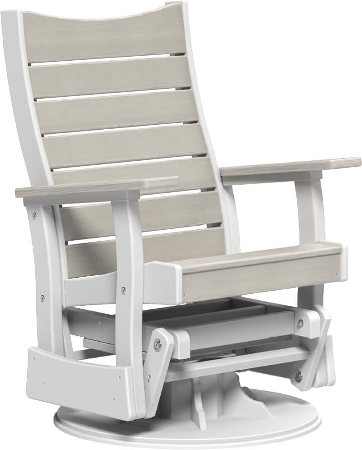 LuxCraft 2' Contour Swivel Glider in Birch and White — Amish-crafted recycled poly, 20-year poly durability