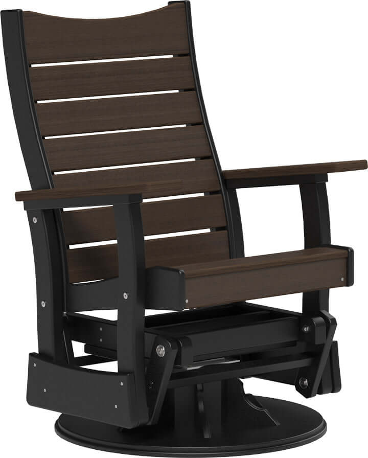 LuxCraft 2' Contour Swivel Glider in Brazilian Walnut and Black — Amish-crafted recycled poly, commercial-grade poly