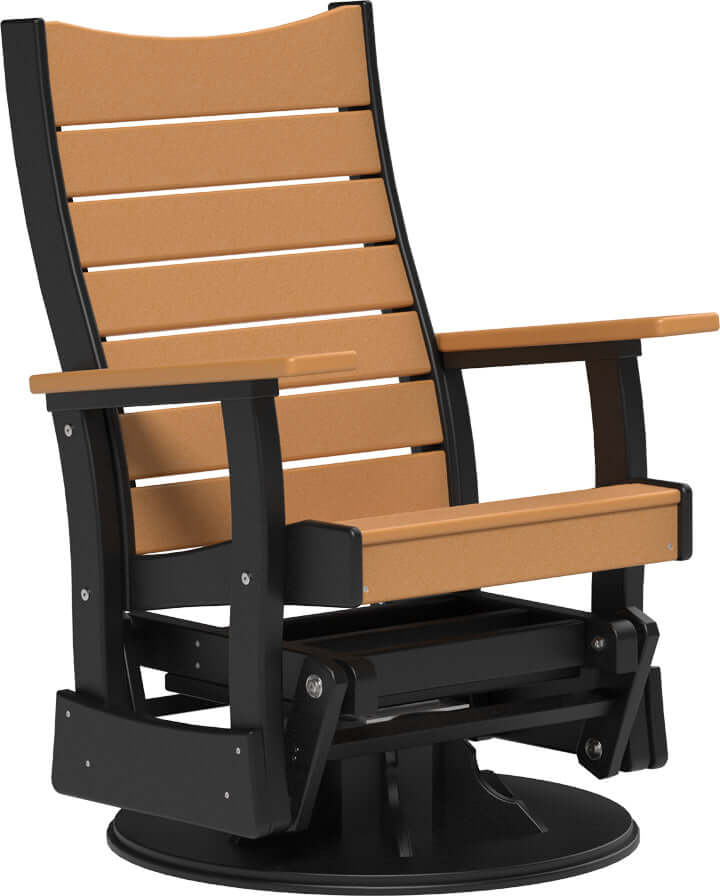 LuxCraft 2' Contour Swivel Glider in Cedar and Black — rotating glider chair, long-life recycled poly