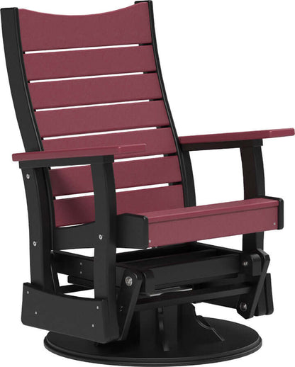 LuxCraft 2' Contour Swivel Glider in Cherrywood and Black — 360-degree swivel and glide motion for pool deck conversation