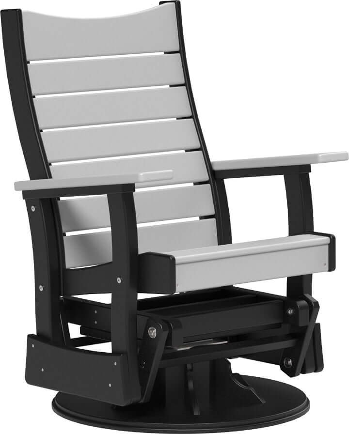 LuxCraft 2' Contour Swivel Glider in Dove Gray and Black — Amish-crafted recycled poly, 20-year poly durability