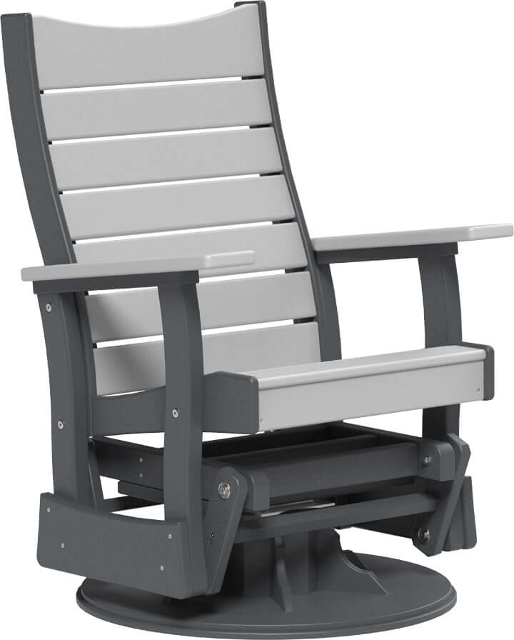 LuxCraft 2' Contour Swivel Glider in Dove Gray and Slate — rotating glider chair, recycled HDPE construction
