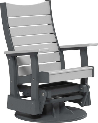LuxCraft 2' Contour Swivel Glider in Dove Gray and Slate — rotating glider chair, recycled HDPE construction
