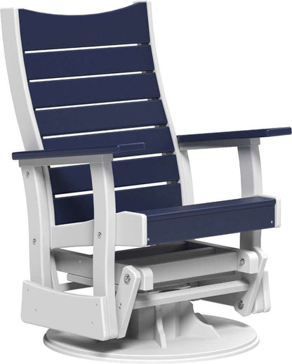 LuxCraft 2' Contour Swivel Glider in Patriot Blue — Amish-crafted recycled poly, commercial-grade poly