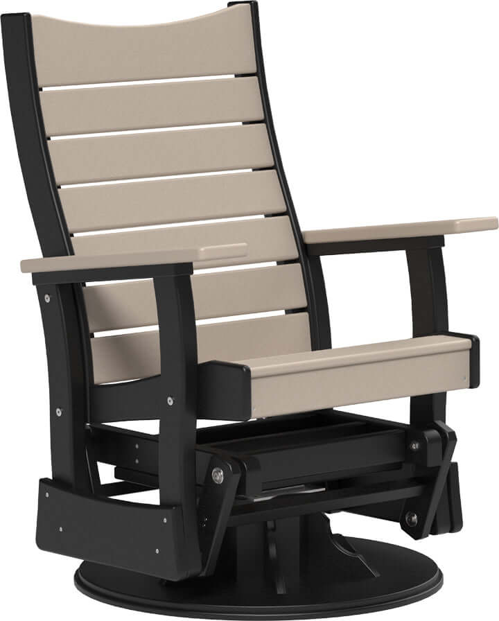 LuxCraft 2' Contour Swivel Glider in Weatherwood and Black — 360-degree swivel and glide motion for pool deck conversation