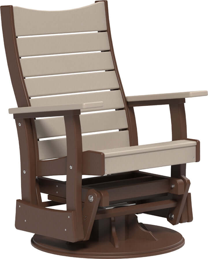 LuxCraft 2' Contour Swivel Glider in Weatherwood and Chestnut Brown — Amish-crafted recycled poly, weather-resistant design