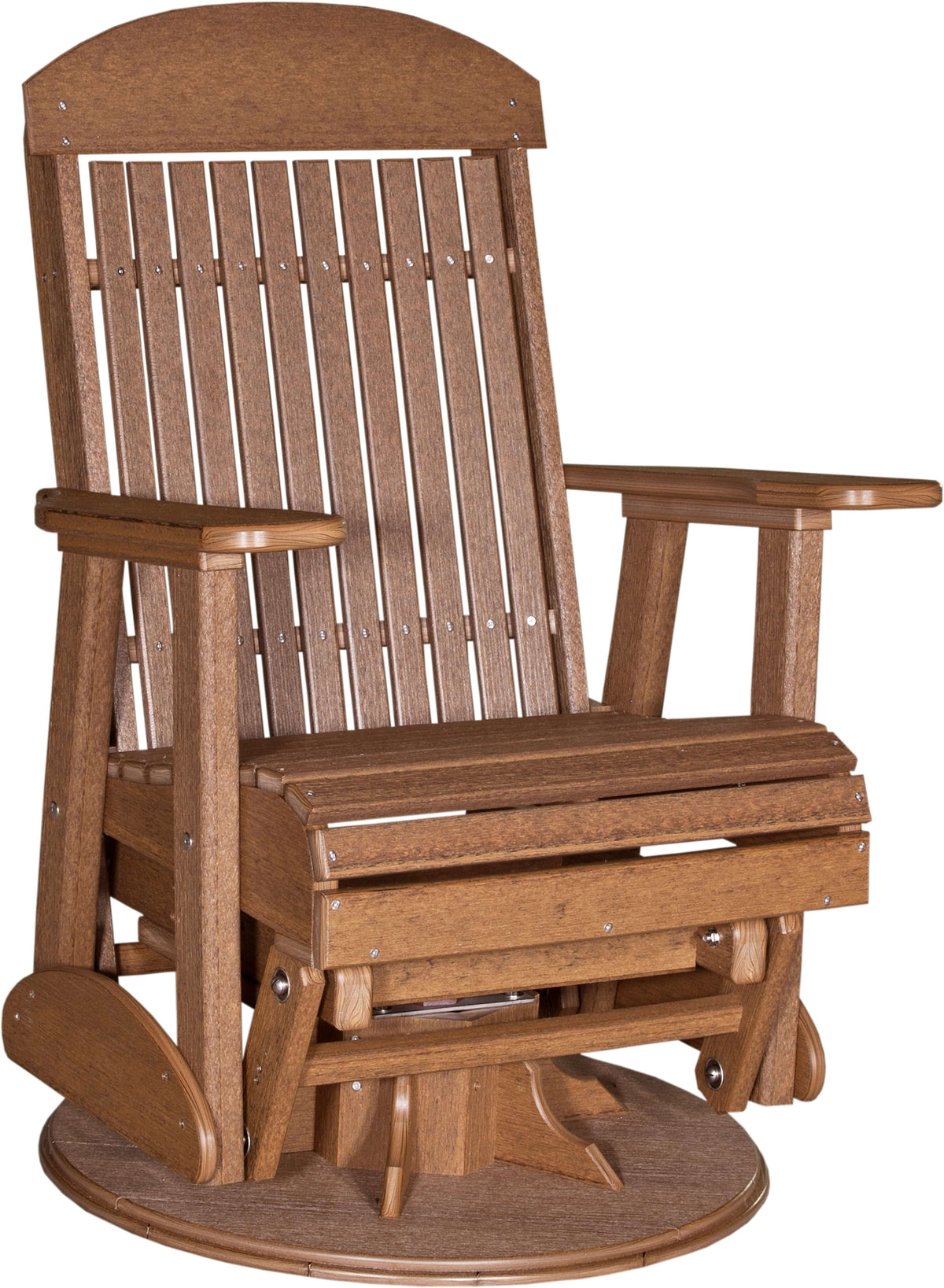 LuxCraft 2' Classic Swivel Glider Chair in Antique Mahogany — 360-degree swivel and glide motion for pool deck conversation