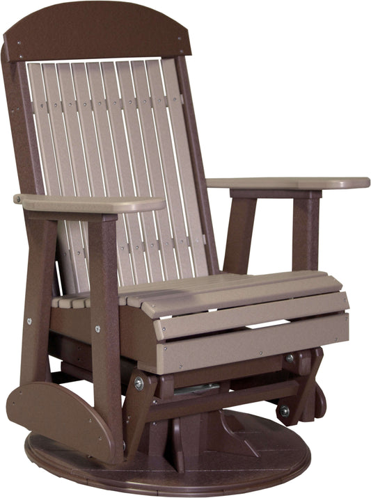 LuxCraft 2' Classic Swivel Glider Chair in Weatherwood and Chestnut Brown — 360-degree swivel and glide motion for pool deck conversation