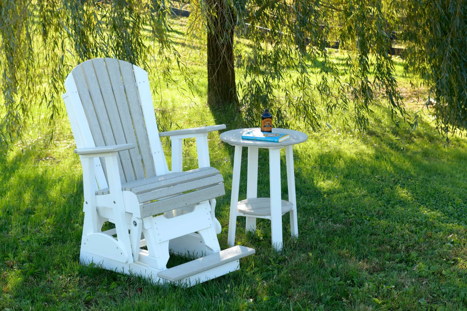 LuxCraft 2' Adirondack 3-piece Outdoor Balcony Glider Chair Set made with all-weather materials