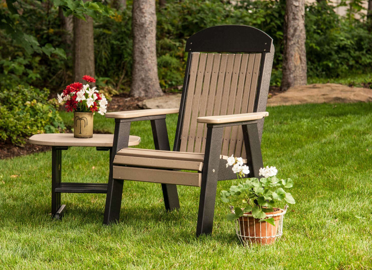 LuxCraft Classic Bench Conversation Set in Weatherwood and Black configured for patio bench arrangements — fade-resistant poly