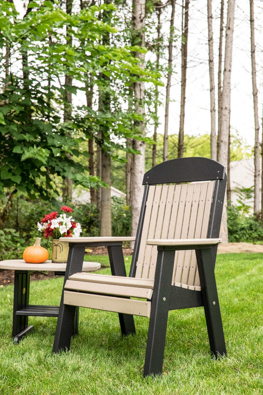 LuxCraft Classic Bench Conversation Set in Weatherwood and Black — Amish-crafted recycled poly, weather-resistant design